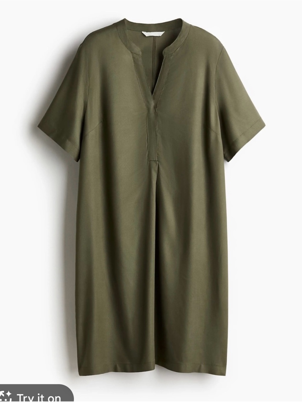 2 for $20 sale: H&M olive green v-neck tunic pullover viscose shirt dress / L